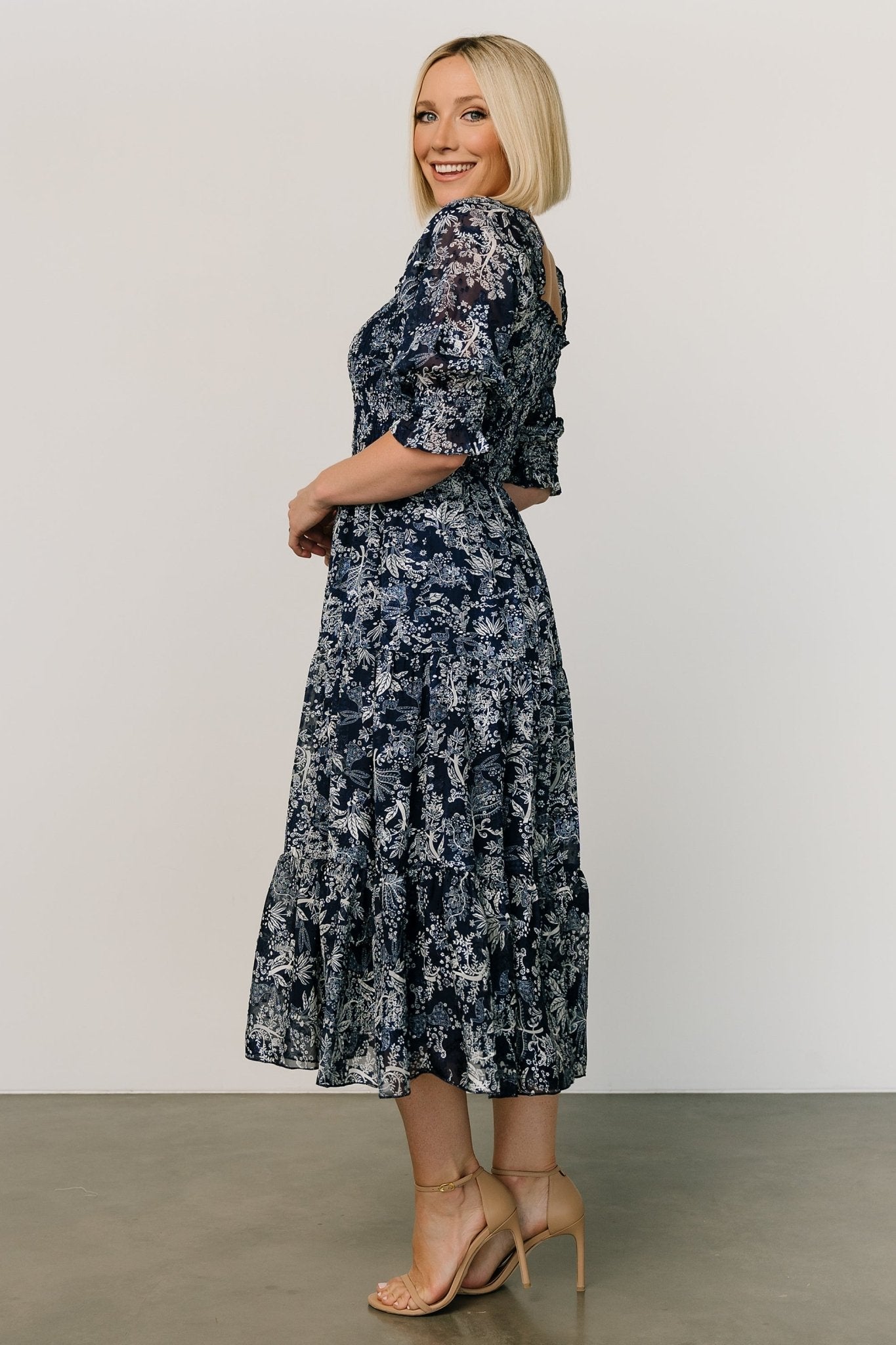 Fabian Jacquard Midi Dress | Indigo Print - Baltic Born