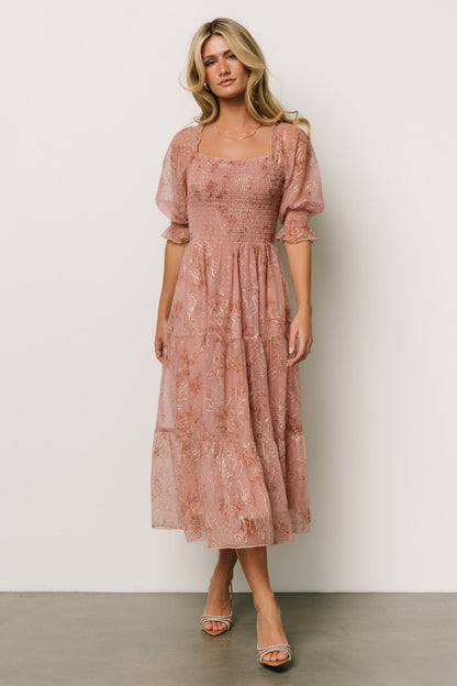 Fabian Jacquard Midi Dress | Mauve + Gold - Baltic Born