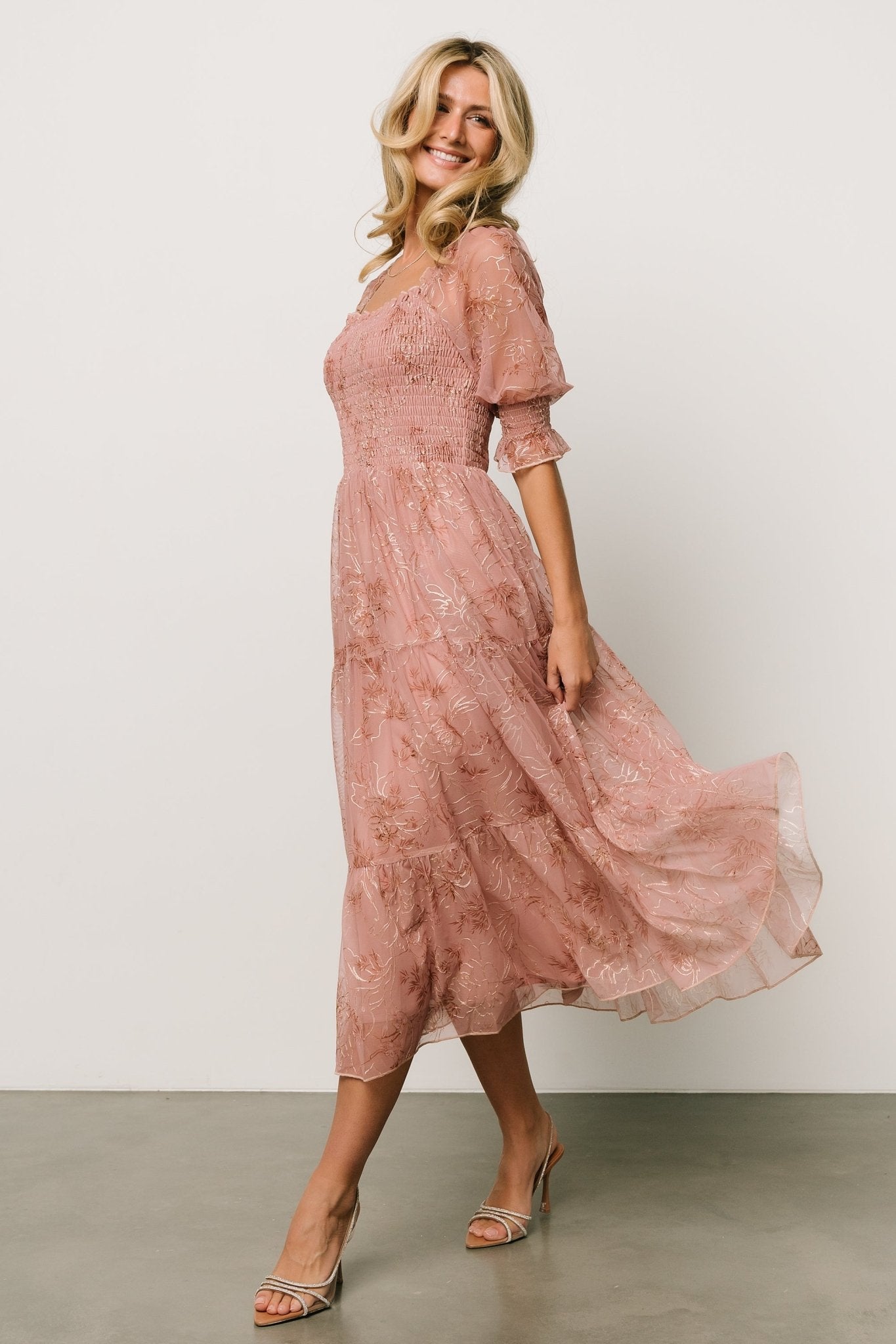 Fabian Jacquard Midi Dress | Mauve + Gold - Baltic Born