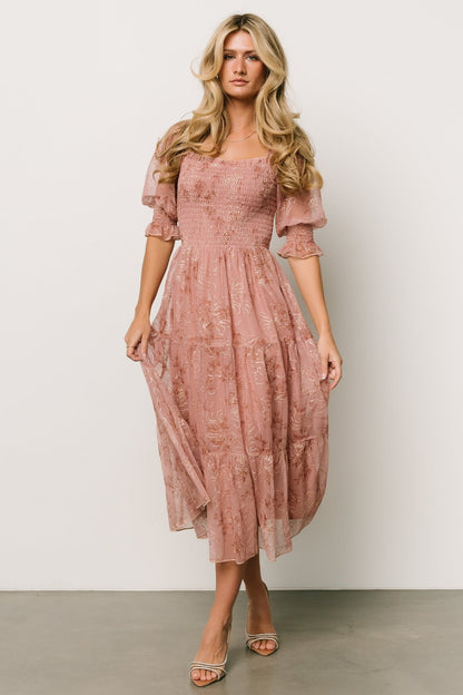 Fabian Jacquard Midi Dress | Mauve + Gold - Baltic Born