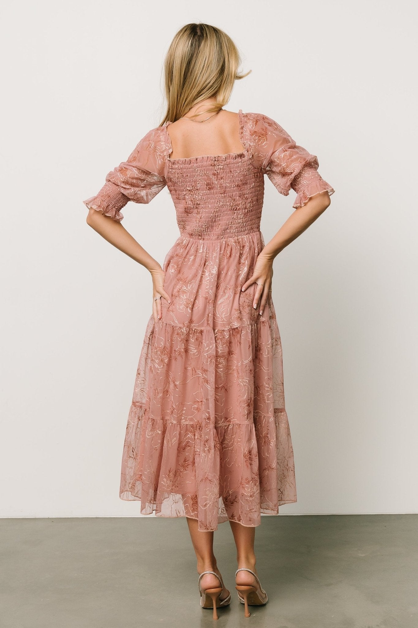 Fabian Jacquard Midi Dress | Mauve + Gold - Baltic Born