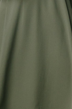 Close-up of a dark sage chiffon fabric swatch for the Elise dress, showing lightweight weave, texture, and true color for accurate matching decisions.