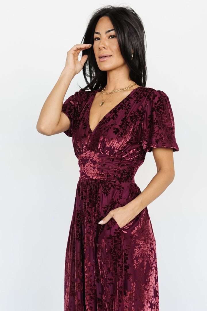 Mulberry Bridesmaids Tea-Length Short Sleeves Ruffles A-Line Stretch Satin Bridesmaid Dresses