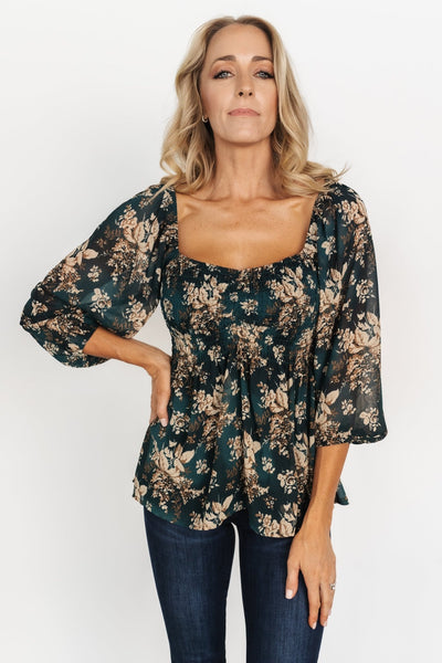Long Sleeve Floral Smocked Top