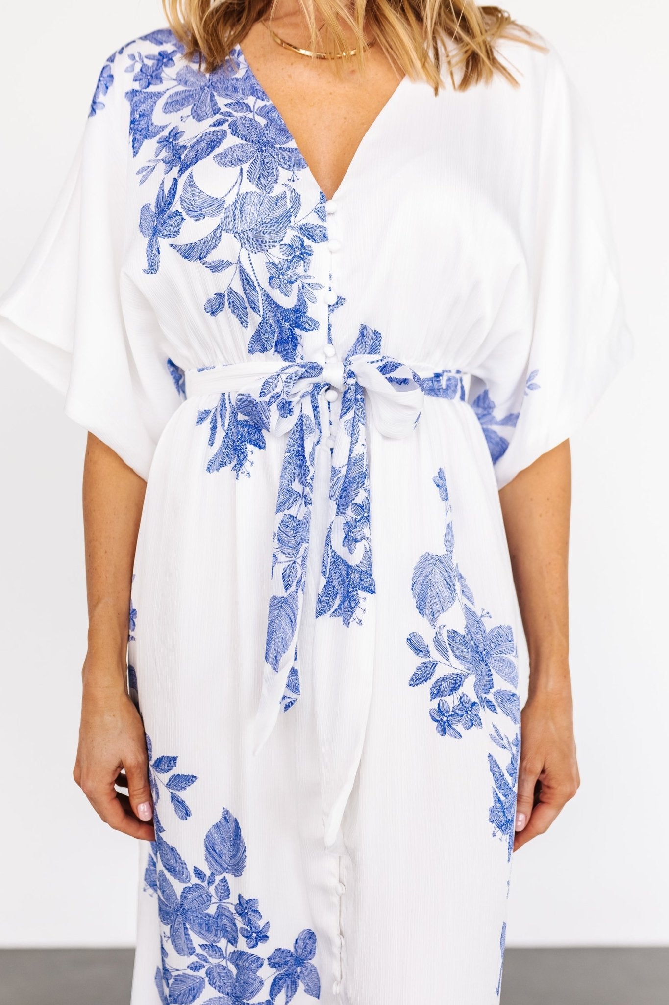 Florina Kimono Maxi Dress | White + Blue - Baltic Born