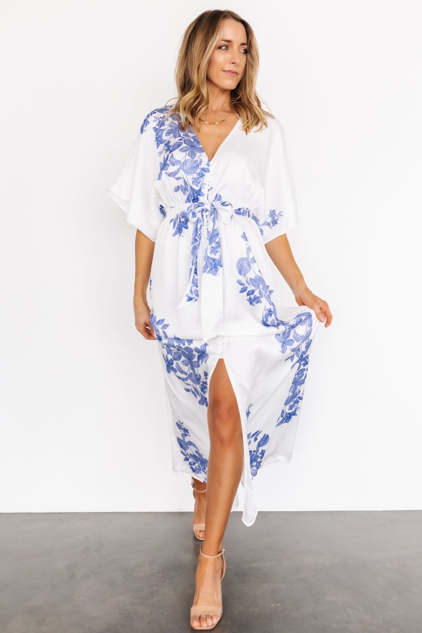 Florina Kimono Maxi Dress | White + Blue - Baltic Born