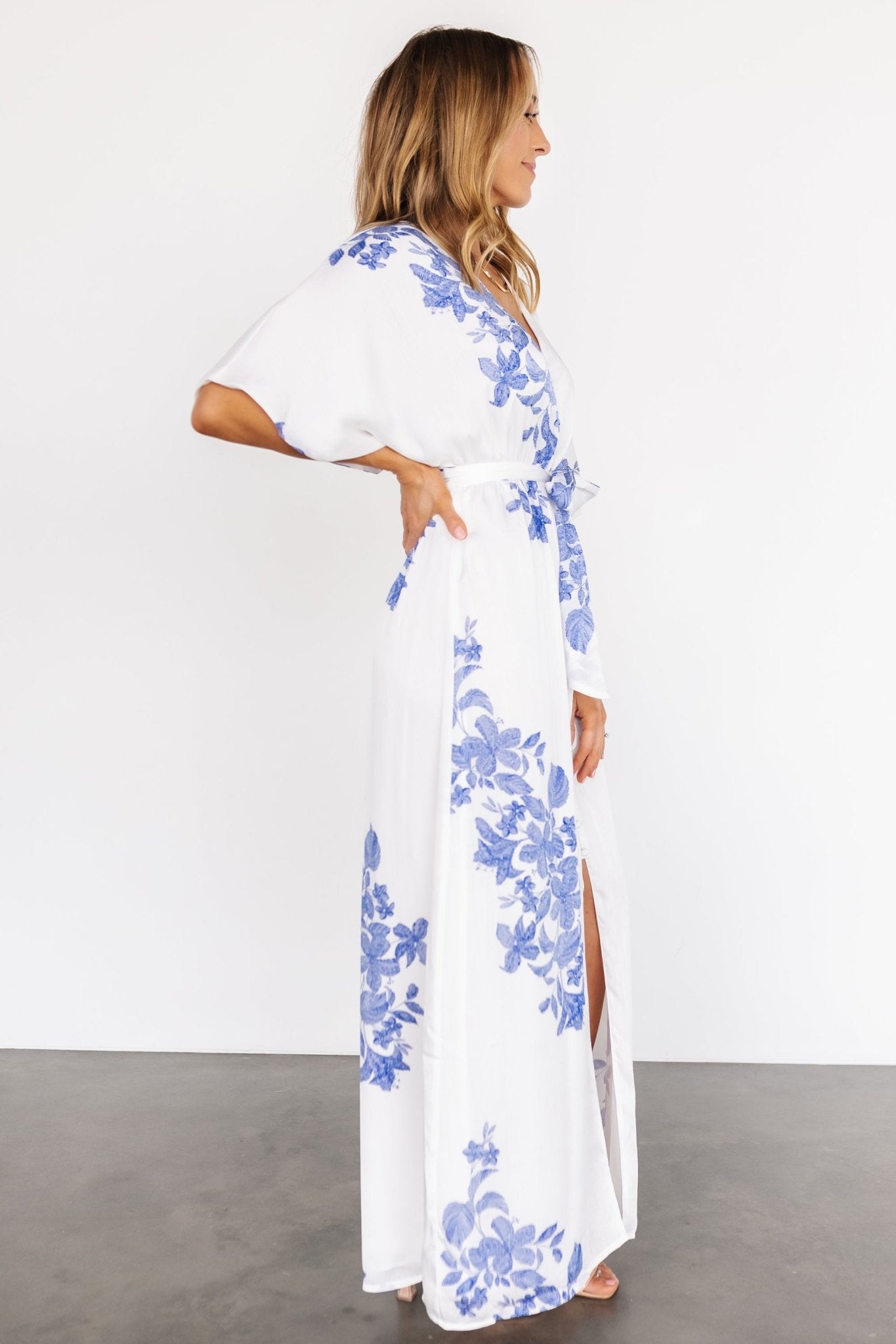 Florina Kimono Maxi Dress | White + Blue - Baltic Born