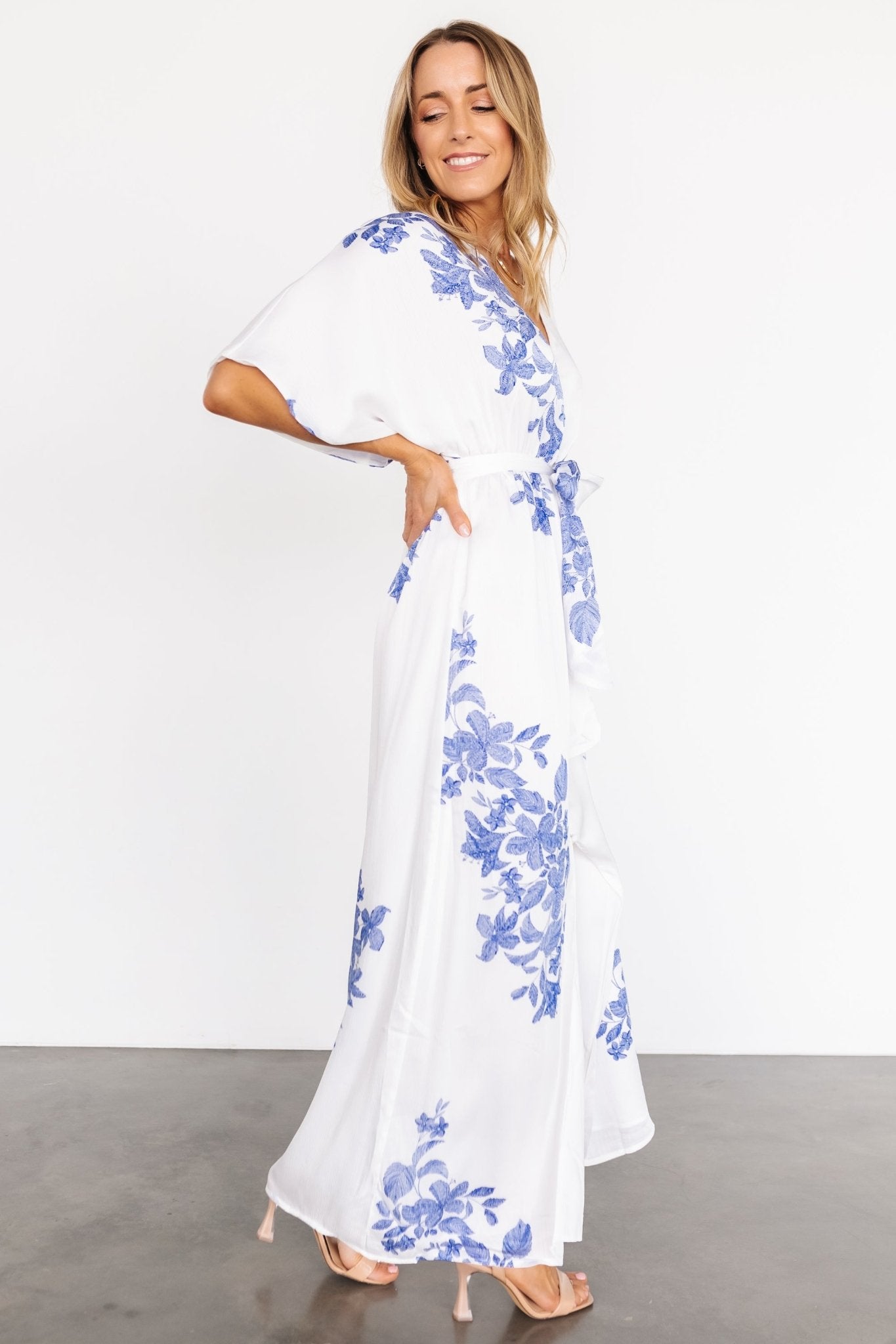 Florina Kimono Maxi Dress | White + Blue - Baltic Born