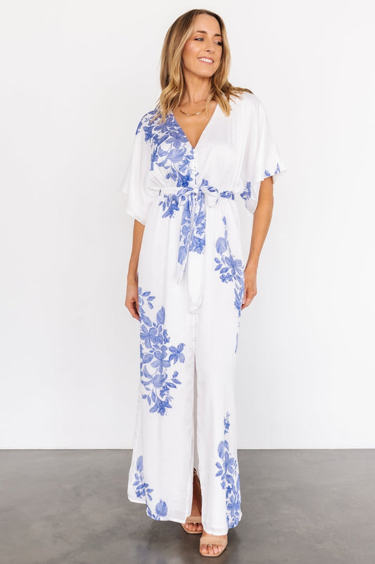 Florina Kimono Maxi Dress | White + Blue - Baltic Born