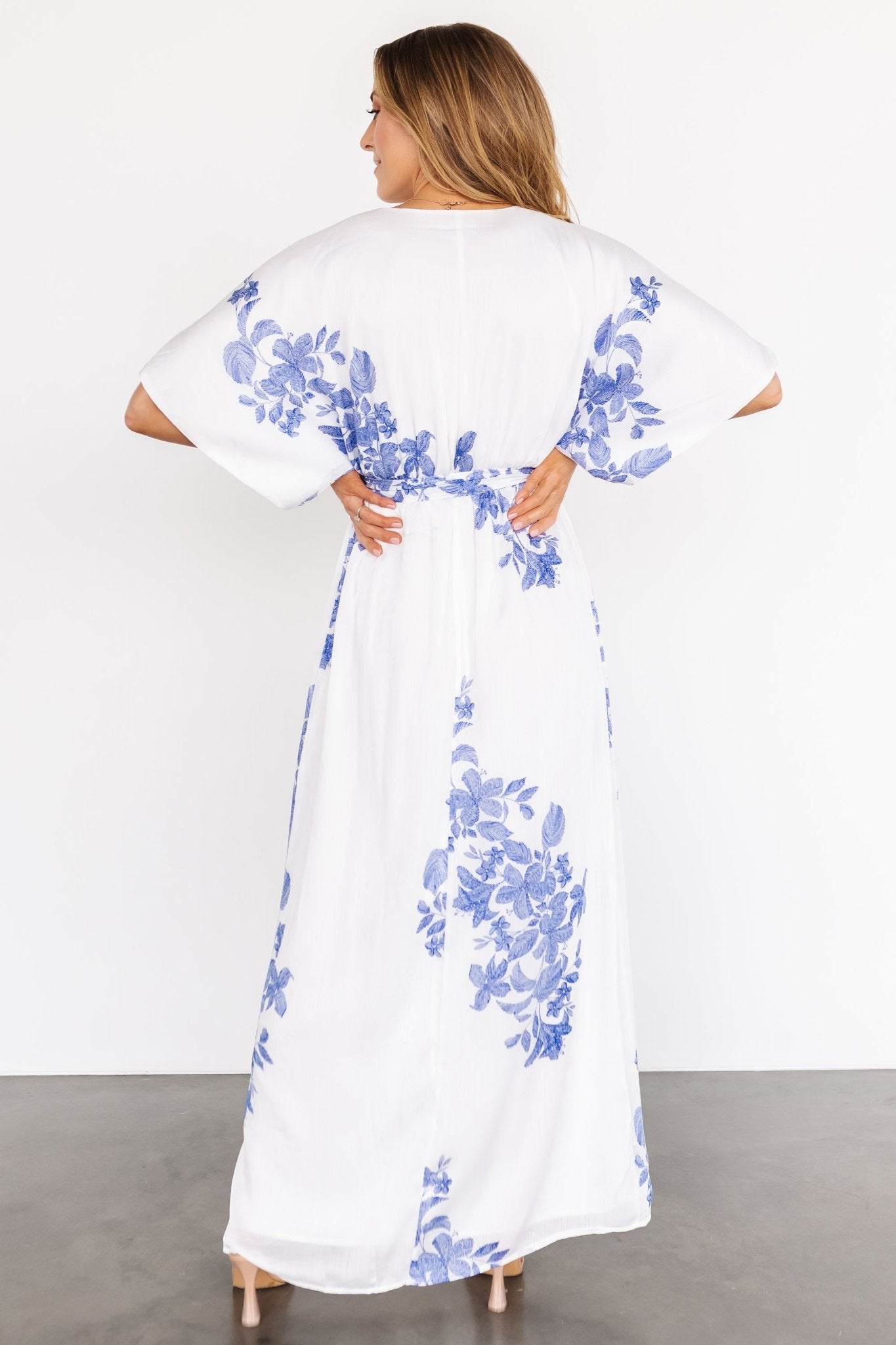 Florina Kimono Maxi Dress | White + Blue - Baltic Born