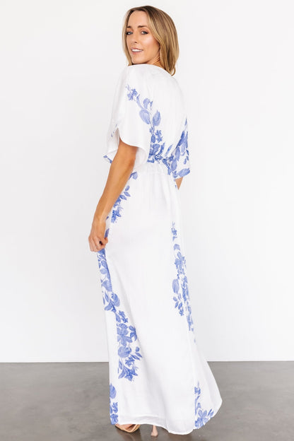 Florina Kimono Maxi Dress | White + Blue - Baltic Born