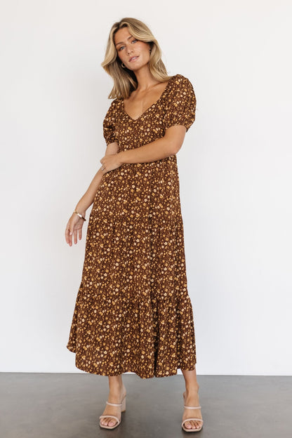 Gables Puff Sleeve Maxi Dress | Brown Multi - Baltic Born