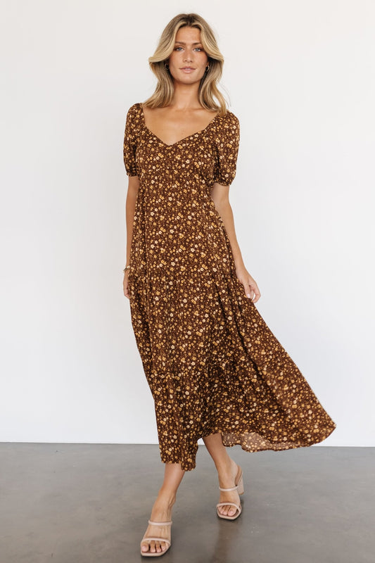 Gables Puff Sleeve Maxi Dress | Brown Multi - Baltic Born