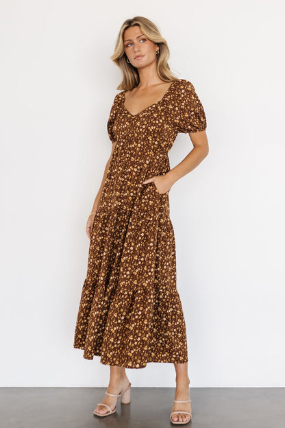 Gables Puff Sleeve Maxi Dress | Brown Multi - Baltic Born