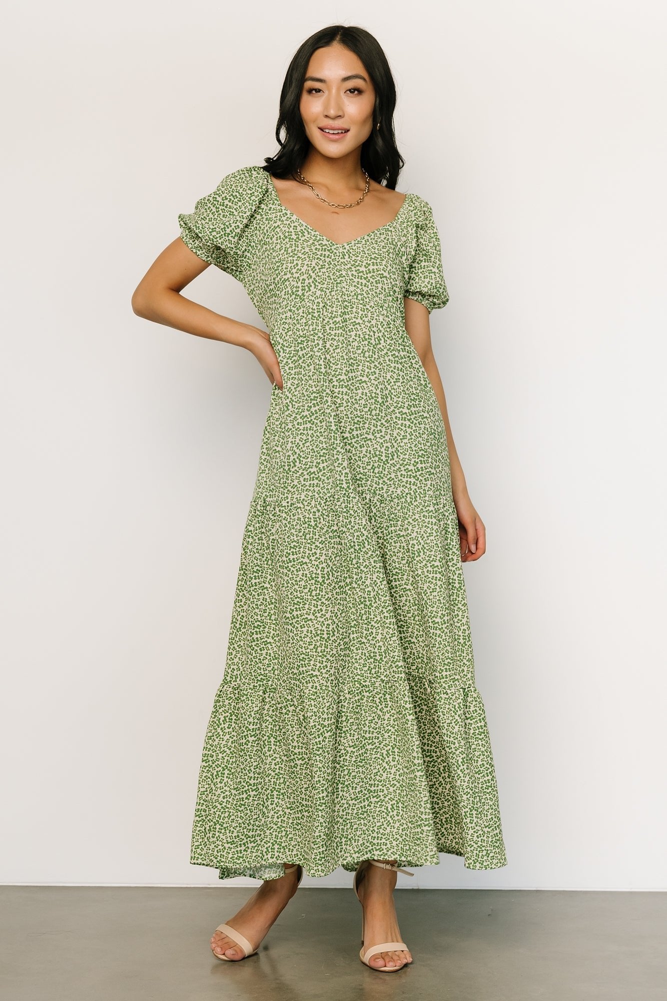 Gables Puff Sleeve Maxi Dress | Green Multi - Baltic Born