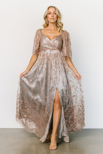 Marseille Embossed Maxi Dress, Rose Gold Sequin