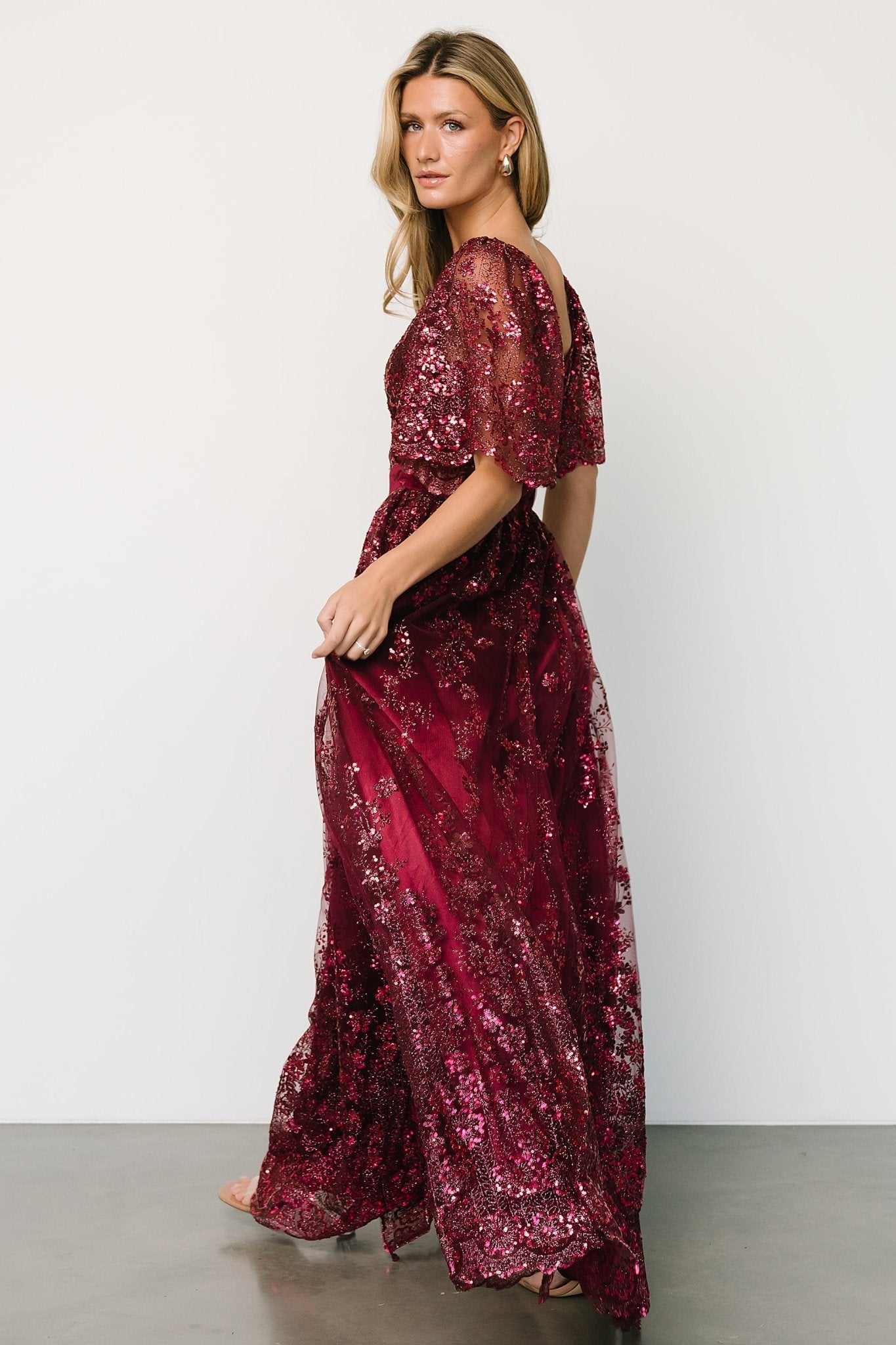 Genevieve Glitter Maxi Dress | Wine - Baltic Born