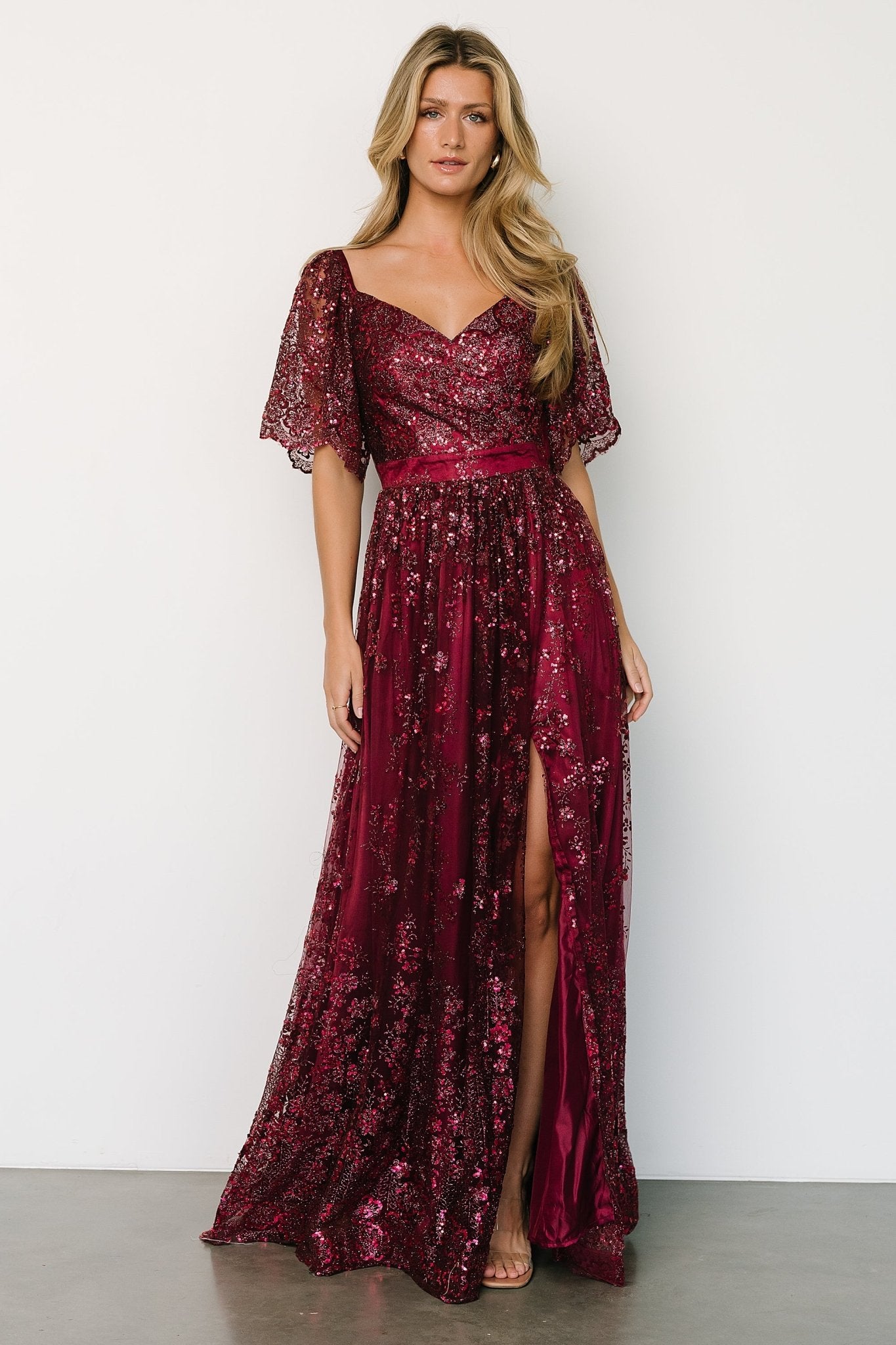 Genevieve Glitter Maxi Dress | Wine - Baltic Born