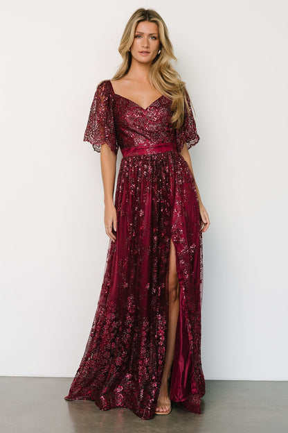 Genevieve Glitter Maxi Dress | Wine - Baltic Born