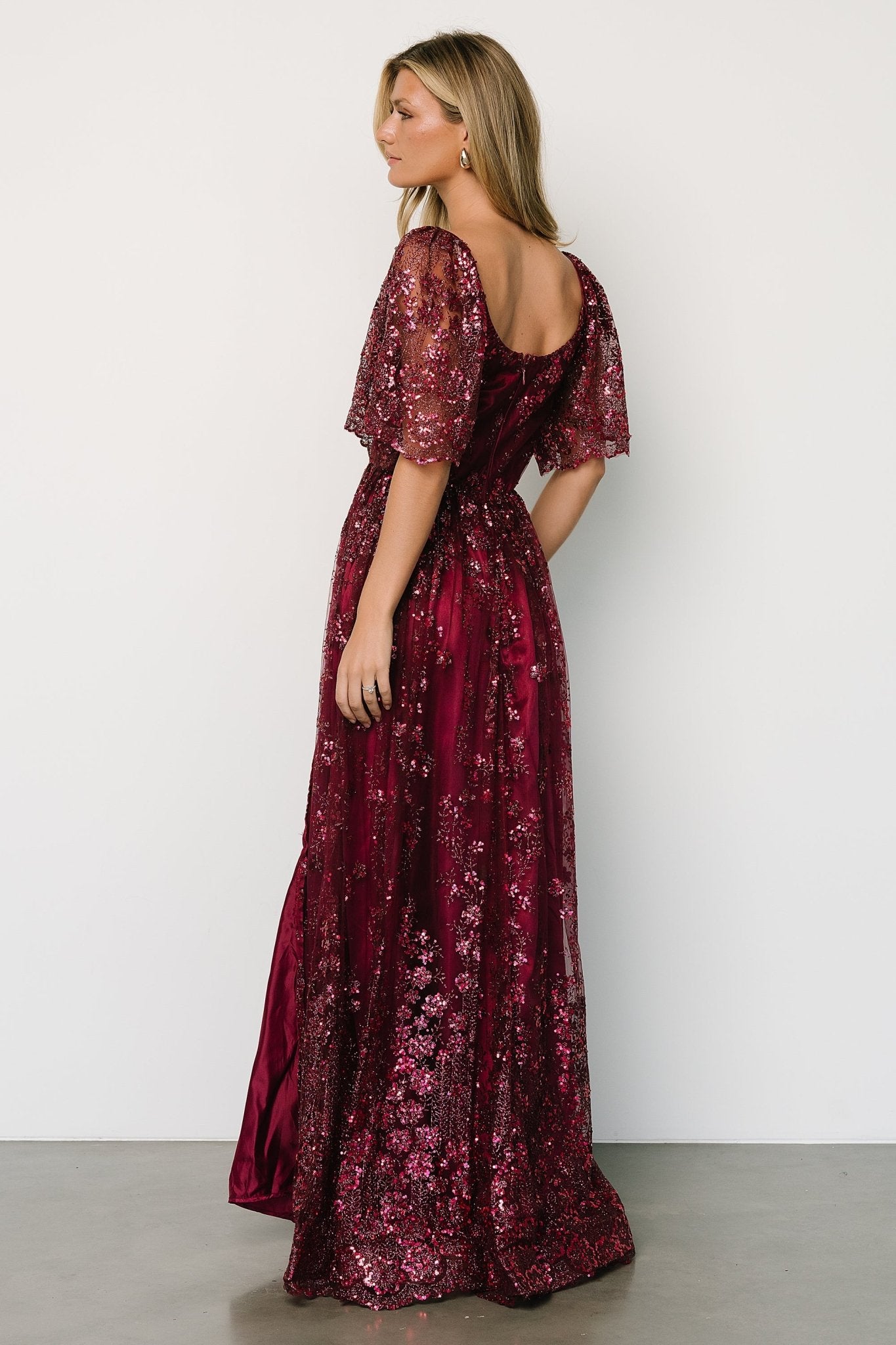 Genevieve Glitter Maxi Dress | Wine - Baltic Born