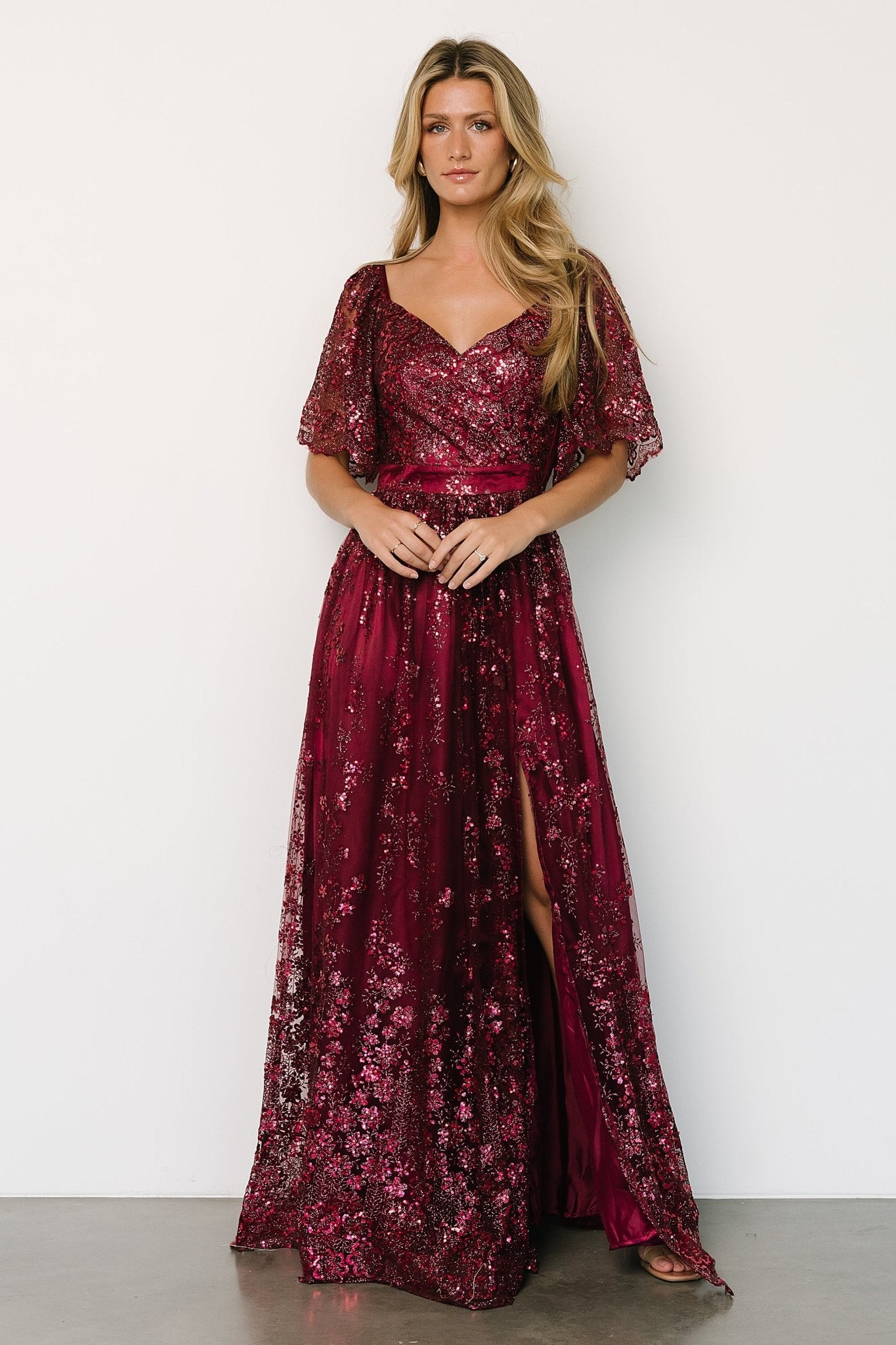 Genevieve Glitter Maxi Dress | Wine - Baltic Born