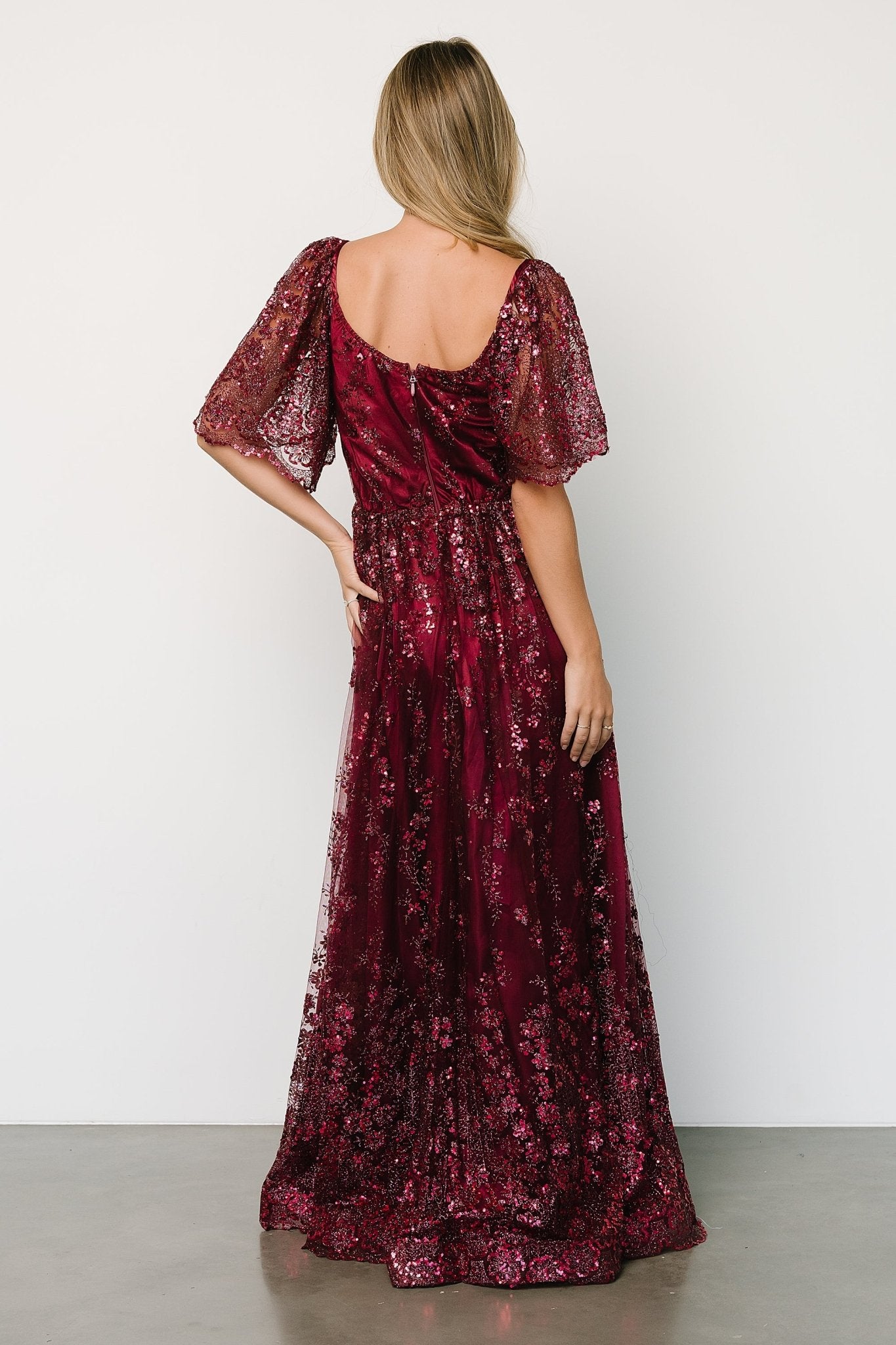 Genevieve Glitter Maxi Dress | Wine - Baltic Born