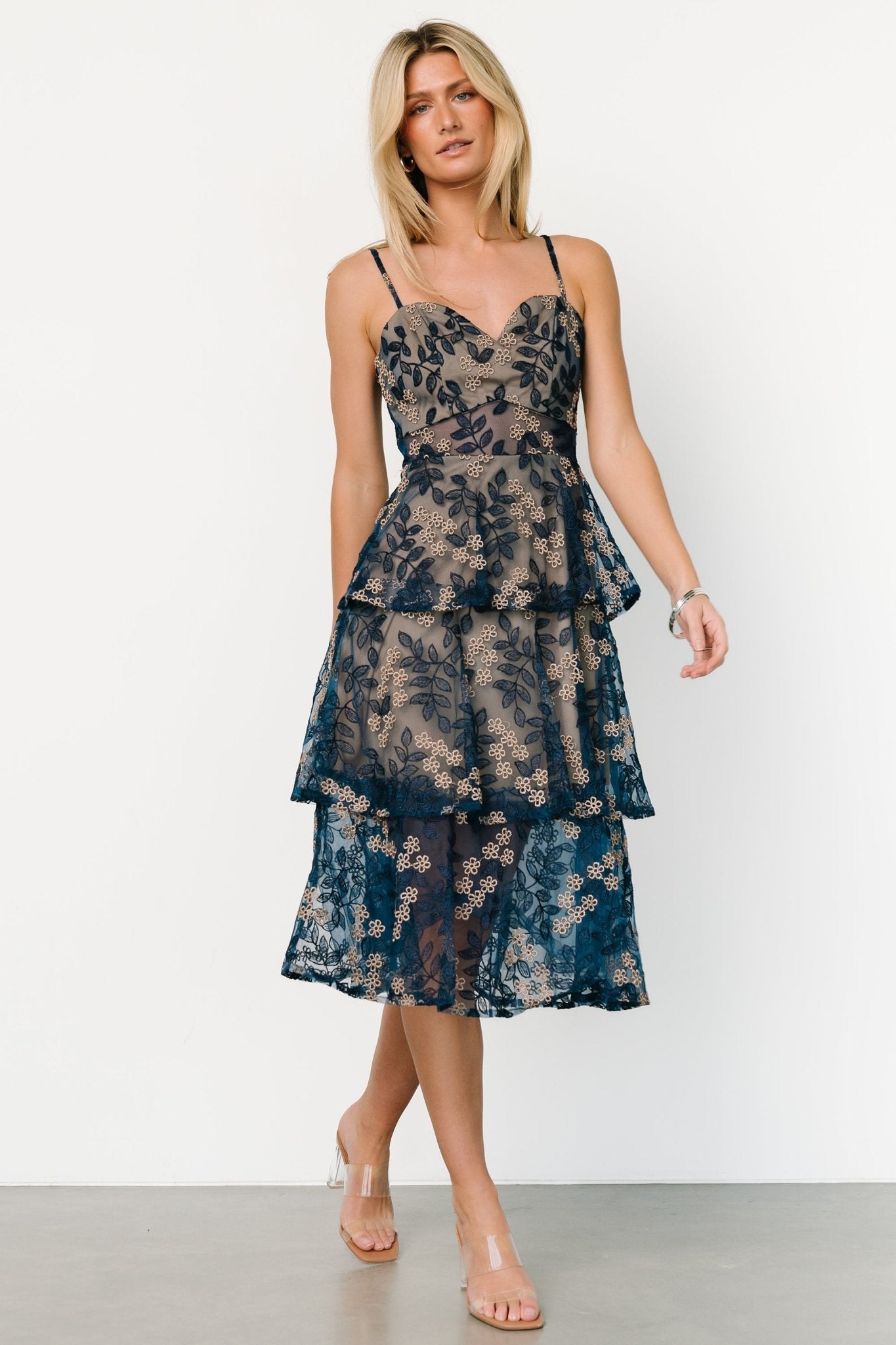 Georgiana Embroidered Midi Dress | Navy - Baltic Born