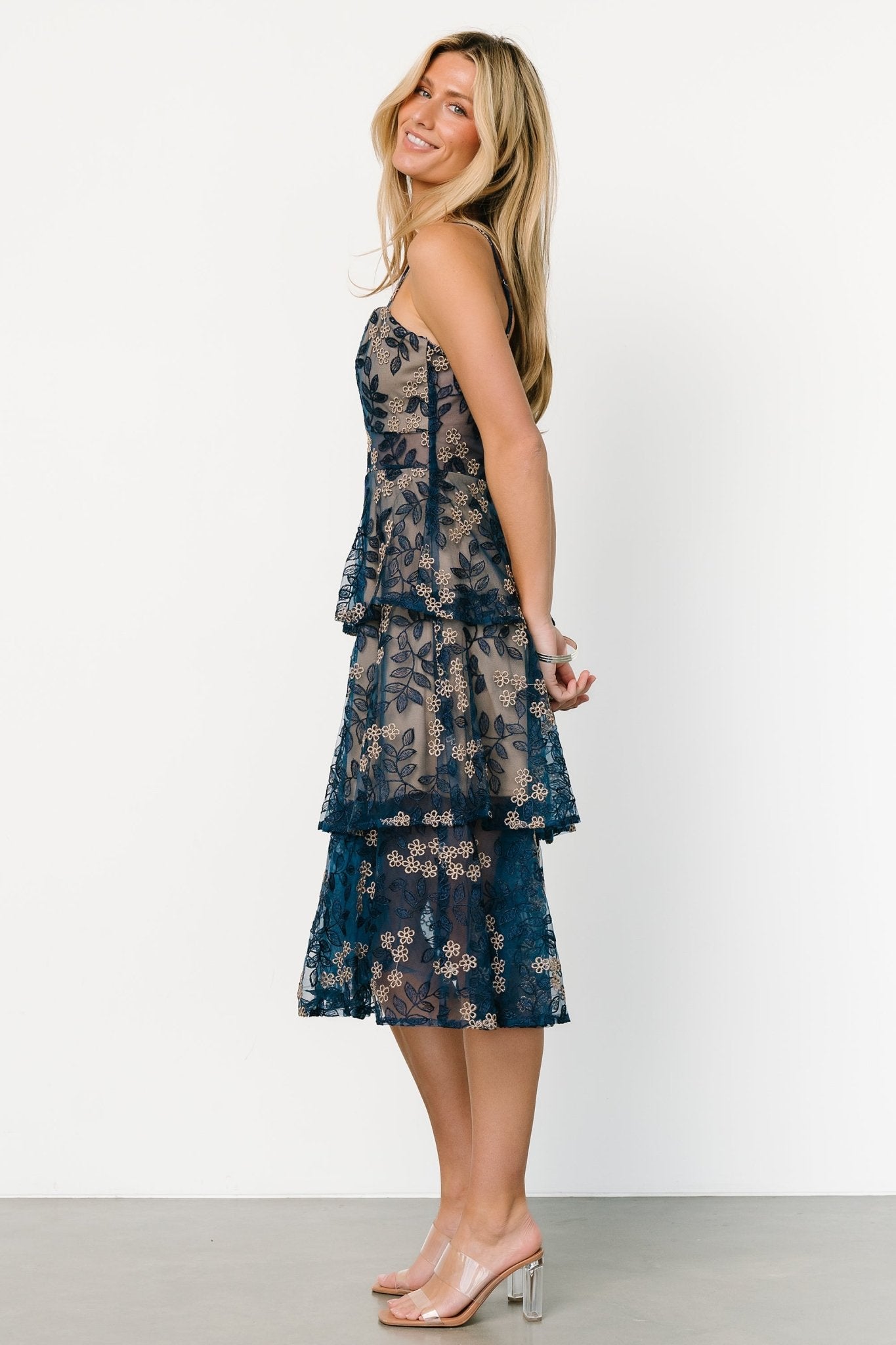 Georgiana Embroidered Midi Dress | Navy - Baltic Born