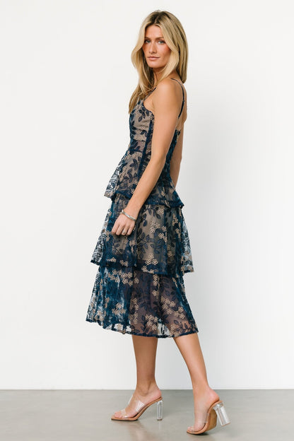 Georgiana Embroidered Midi Dress | Navy - Baltic Born