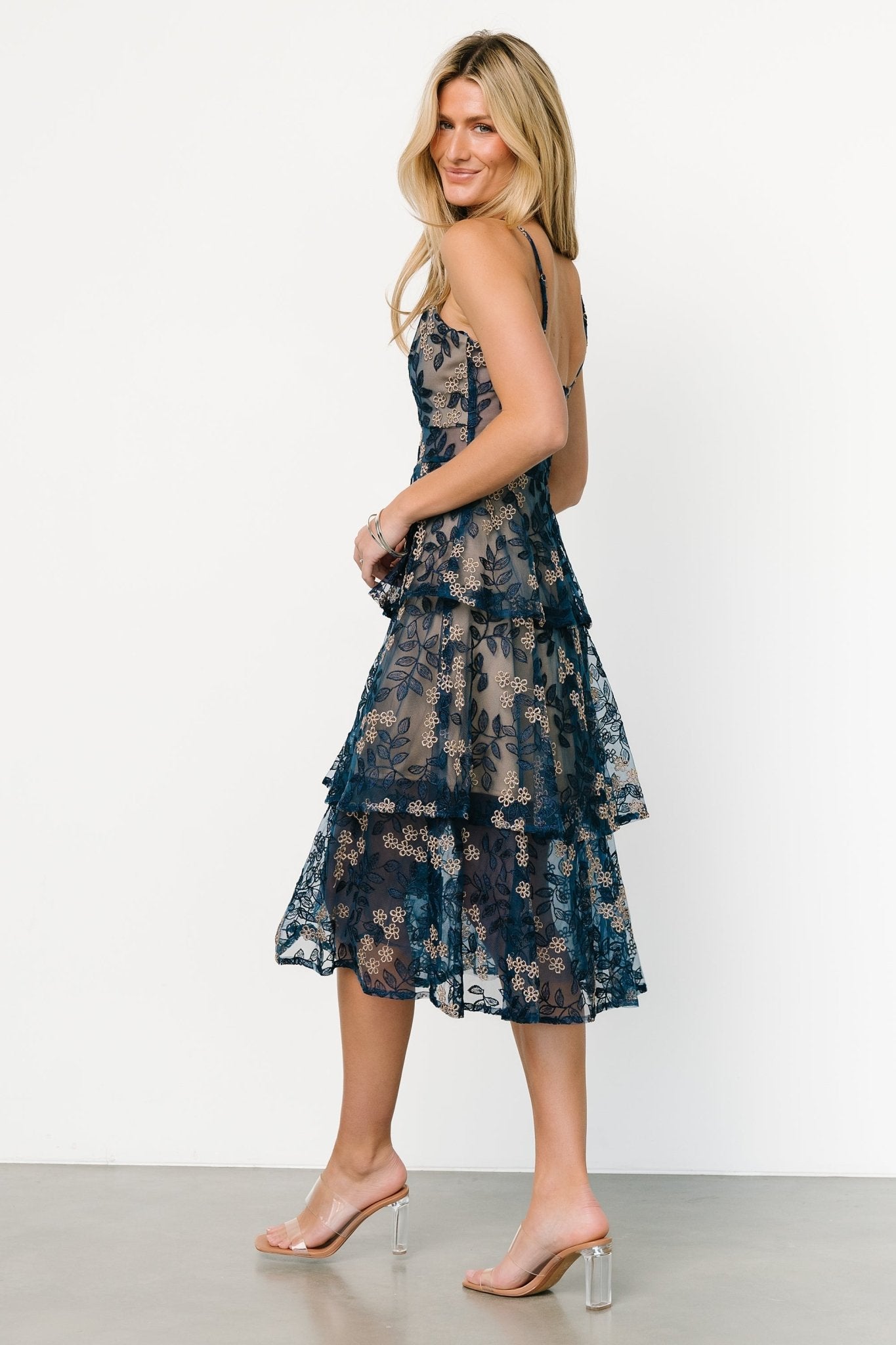 Georgiana Embroidered Midi Dress | Navy - Baltic Born