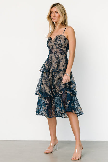 Georgiana Embroidered Midi Dress | Navy - Baltic Born