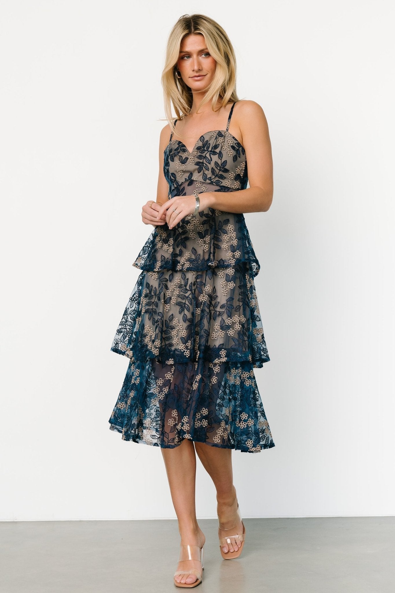 Georgiana Embroidered Midi Dress | Navy - Baltic Born