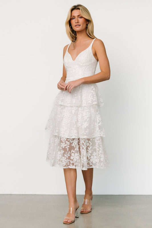 Giavanna Tiered Midi Dress | Off White - Baltic Born