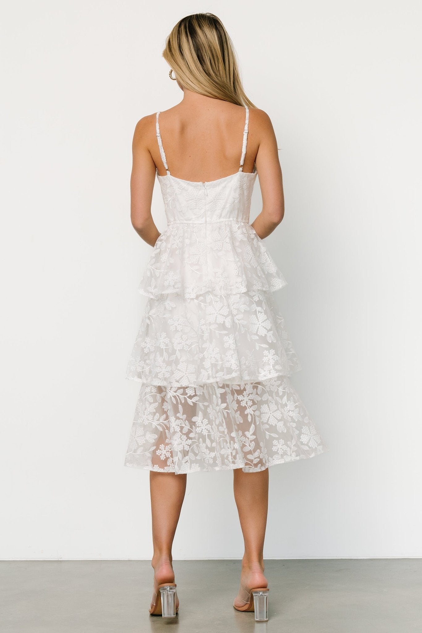 Giavanna Tiered Midi Dress | Off White - Baltic Born