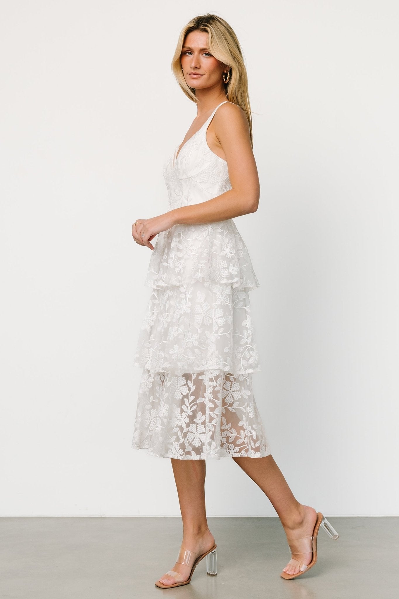 Giavanna Tiered Midi Dress | Off White - Baltic Born