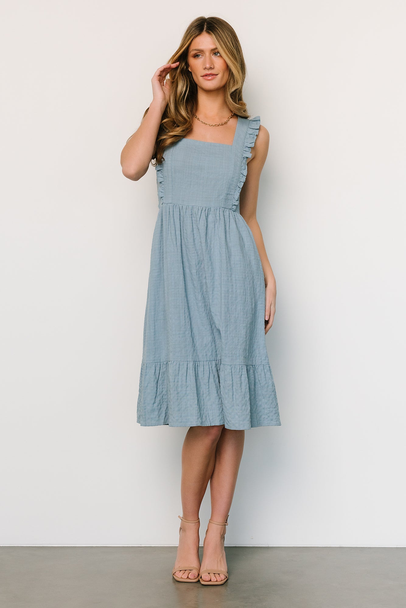 Gretta Ruffle Midi Dress | Dusty Blue - Baltic Born