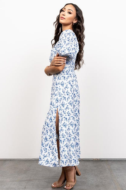 Gwen Smocked Midi Dress | Blue Floral - Baltic Born