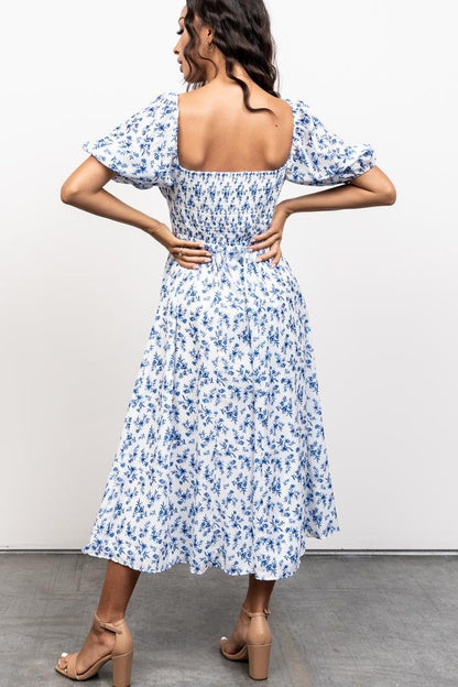 Gwen Smocked Midi Dress | Blue Floral - Baltic Born