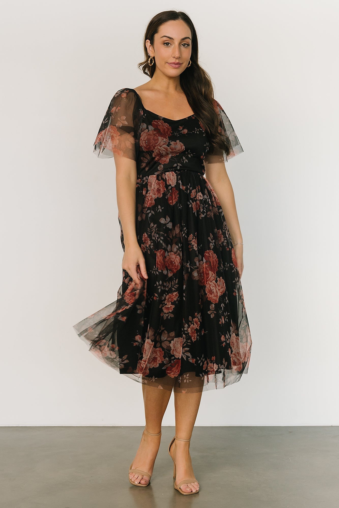 Gwyneth Tulle Midi Dress | Black Multi - Baltic Born