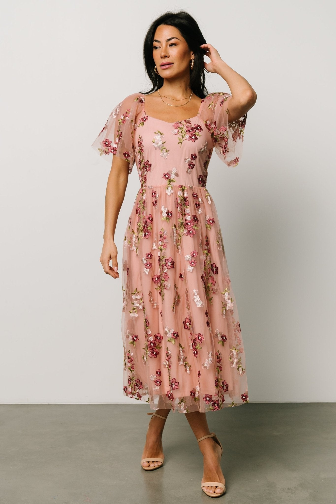 Gwyneth Tulle Midi Dress | Blush Floral - Baltic Born