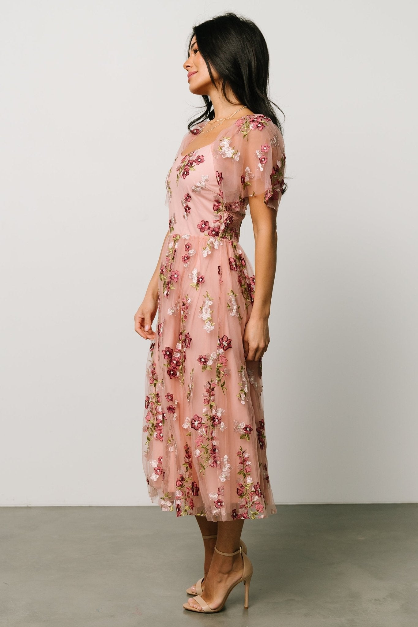 Gwyneth Tulle Midi Dress | Blush Floral - Baltic Born