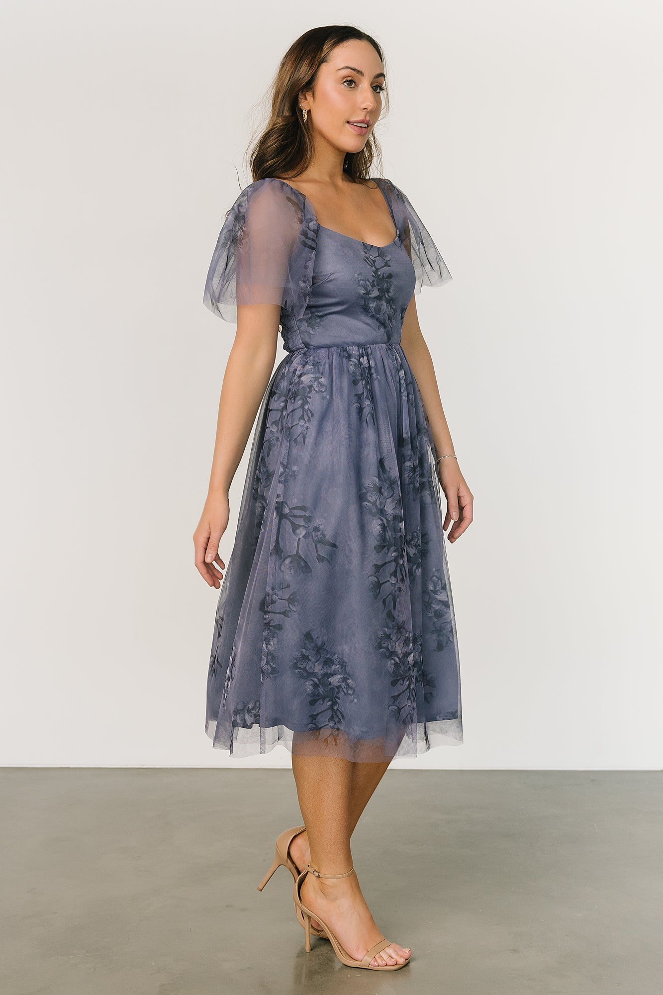 Gwyneth Tulle Midi Dress | Slate Blue Multi - Baltic Born