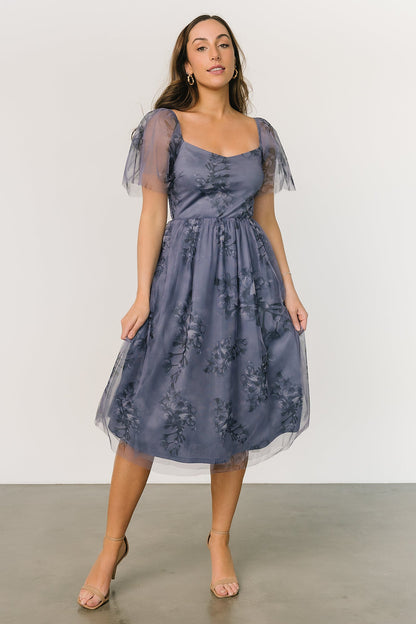 Gwyneth Tulle Midi Dress | Slate Blue Multi - Baltic Born