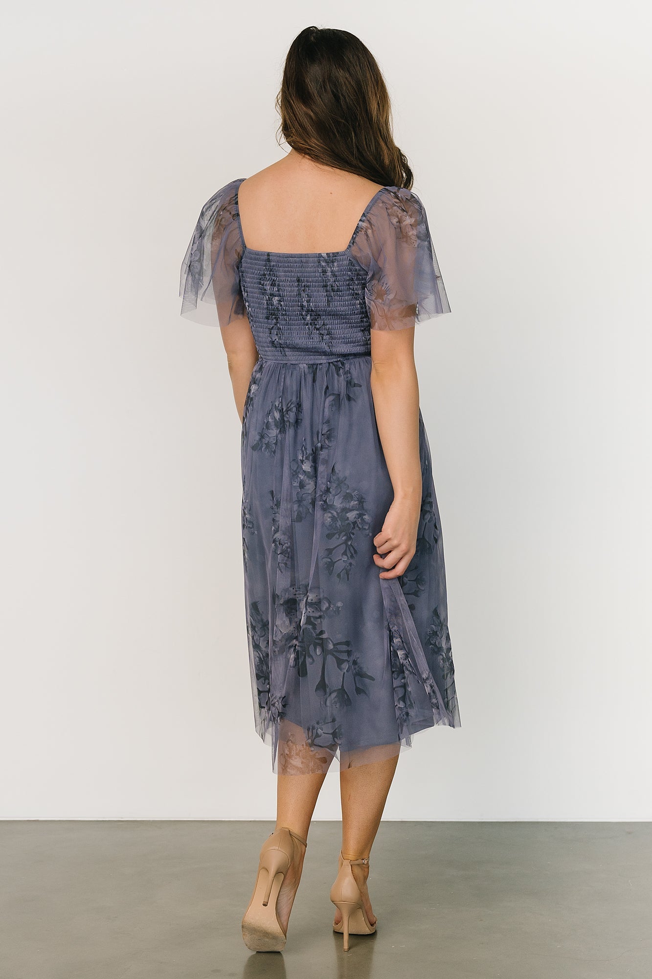 Gwyneth Tulle Midi Dress | Slate Blue Multi - Baltic Born