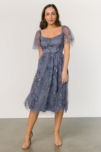 Gwyneth Tulle Midi Dress | Slate Blue Multi - Baltic Born