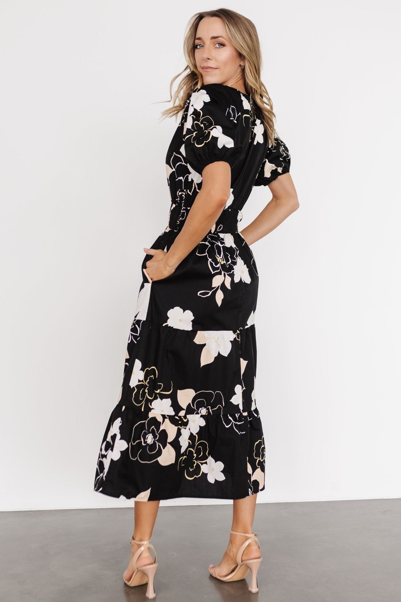 Hacienda Tiered Midi Dress | Black Multi - Baltic Born