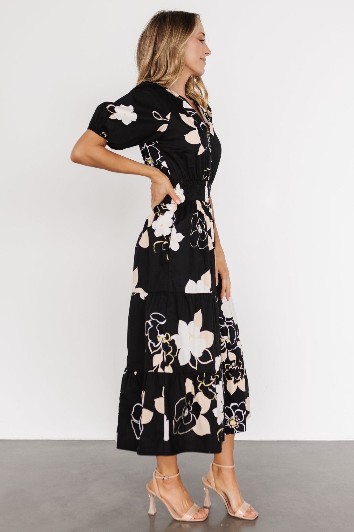 Hacienda Tiered Midi Dress | Black Multi - Baltic Born