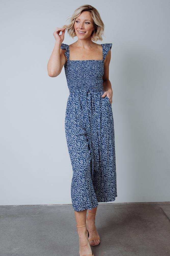 Hadley Smocked Jumpsuit | Navy - Baltic Born