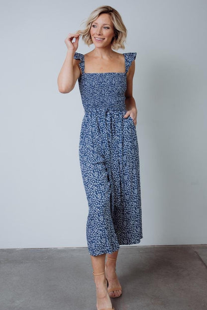 Hadley Smocked Jumpsuit | Navy - Baltic Born