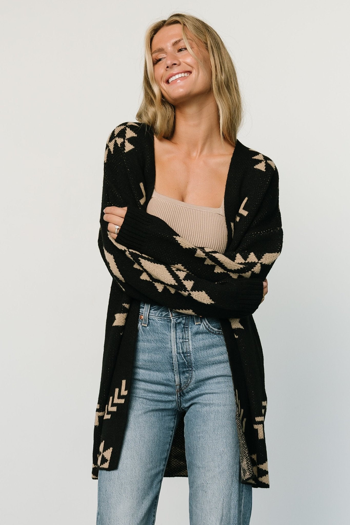 Hays Oversized Cardigan | Black + Tan - Baltic Born